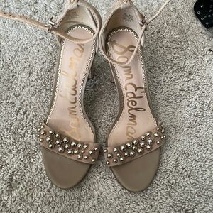 Same Edelman open toed heel with silver beaded embellishments
